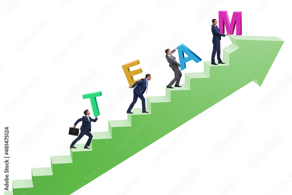 Teamwork concept with people carrying team letters Teamwork concept with people carrying team letters