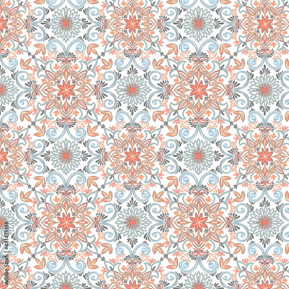 Pastel Blue and Peach Geometric Tile Pattern