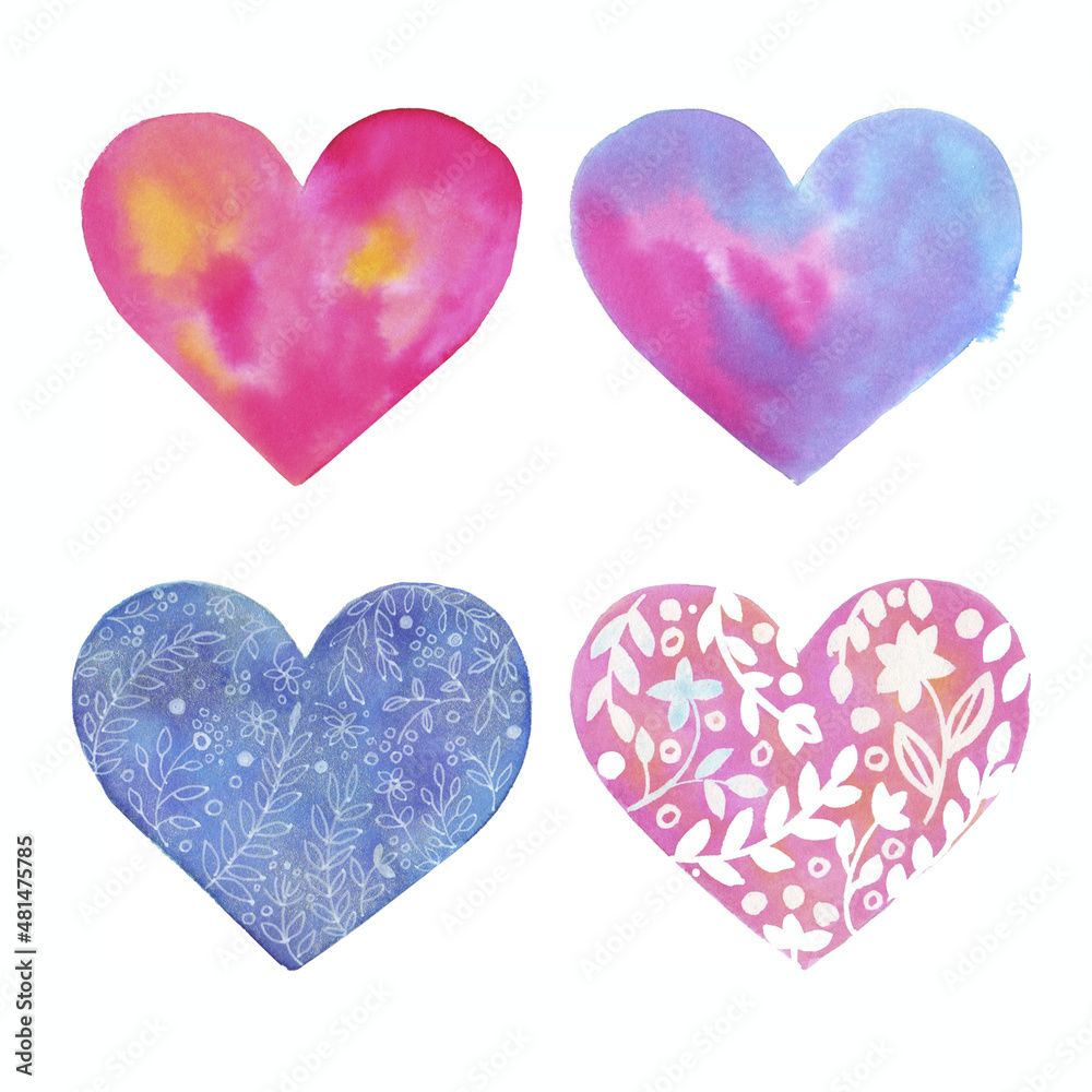 watercolor pink hearts set isolated on white background. Valentines hand drawn love symbols collection. Heart for greeting card gift, wedding isolated on white background watercolor pink hearts set isolated on white background. Valentines hand drawn love symbols collection. Heart for greeting card gift, wedding isolated on white background