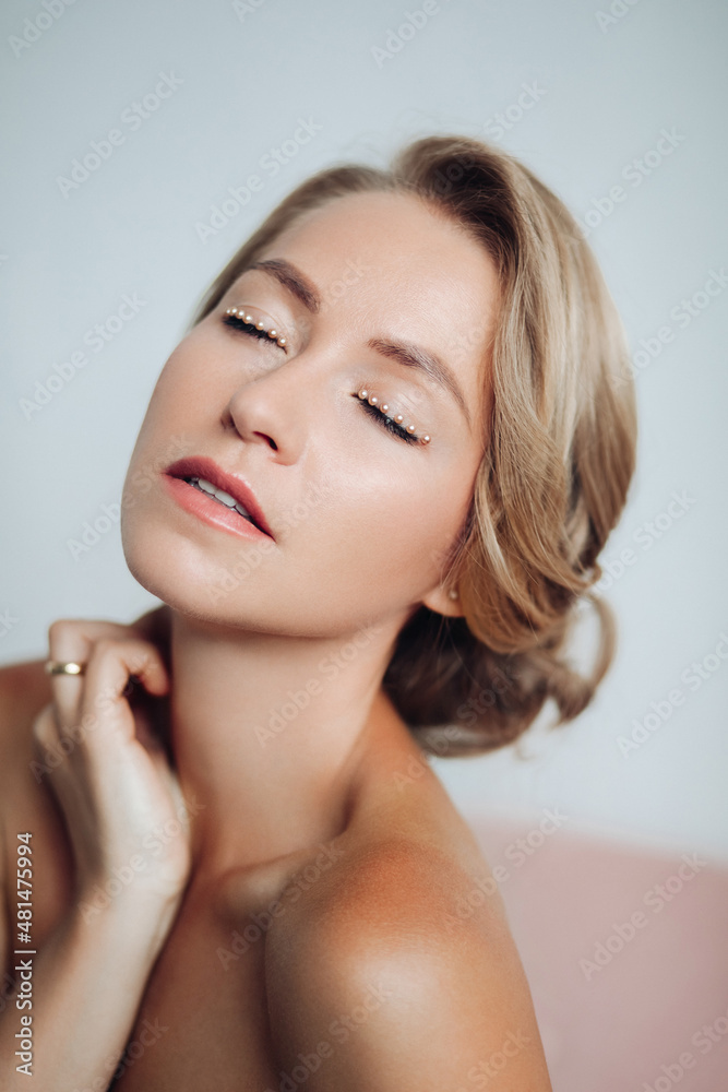 portrait of gorgieous woman with closed eyes portrait of gorgieous woman with closed eyes