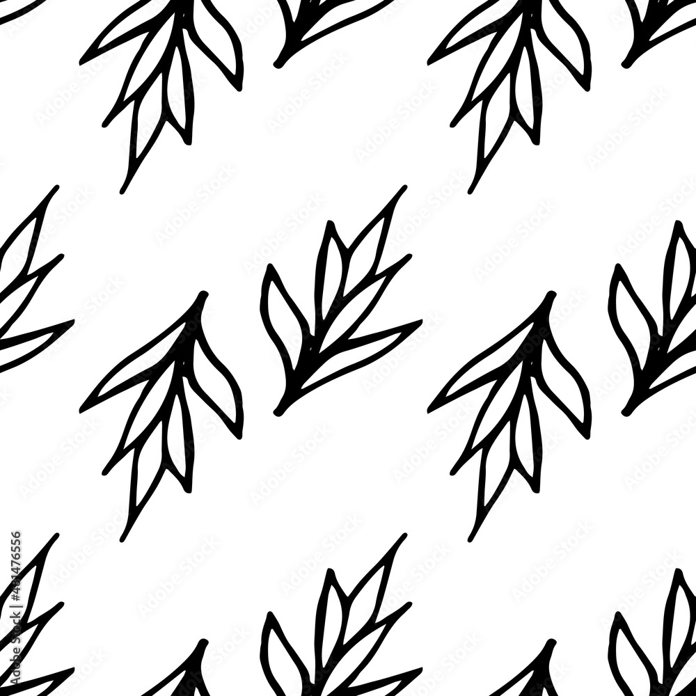 Naklejka premium Abstract leaves pattern. Hand-drawn background in doodle style for wrapping paper and textiles.