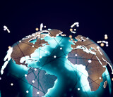 Concepto de tecnología global e información de red. Ilustración 3d. Telecomunicaciones globales y computación en la nube y mapa del mundo.