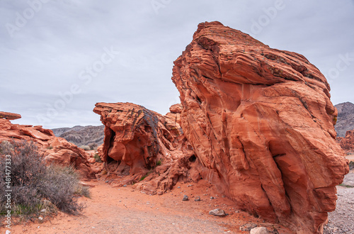 Remnant of carved red boulder, Valley of Fire, Nevada, USA