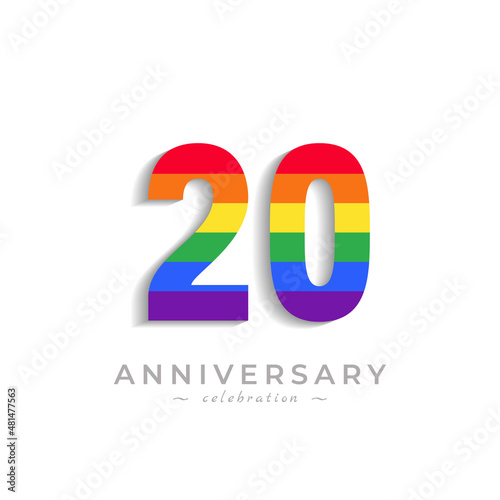 20 Year Anniversary Celebration with Rainbow Color for Celebration Event, Wedding, Greeting card, and Invitation Isolated on White Background
