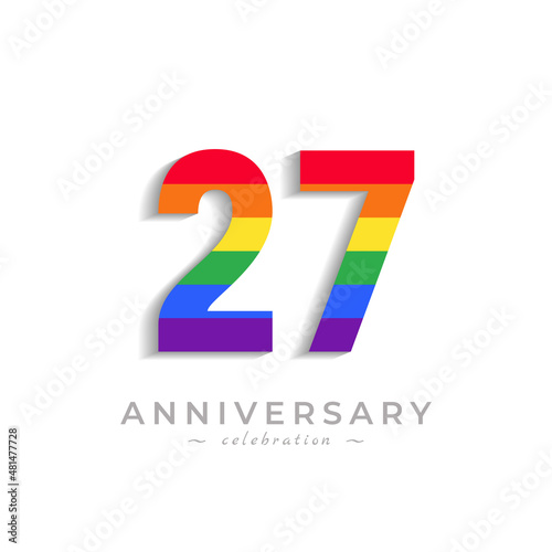 27 Year Anniversary Celebration with Rainbow Color for Celebration Event, Wedding, Greeting card, and Invitation Isolated on White Background