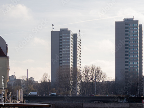 Houses and buildings on the embankment of the city of Berlin.