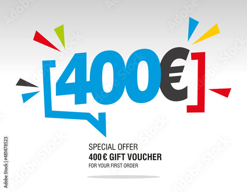 400 Euro internet website promotion sale offer big sale and super sale modern colorful coupon code 400 Euro discount gift voucher coupon