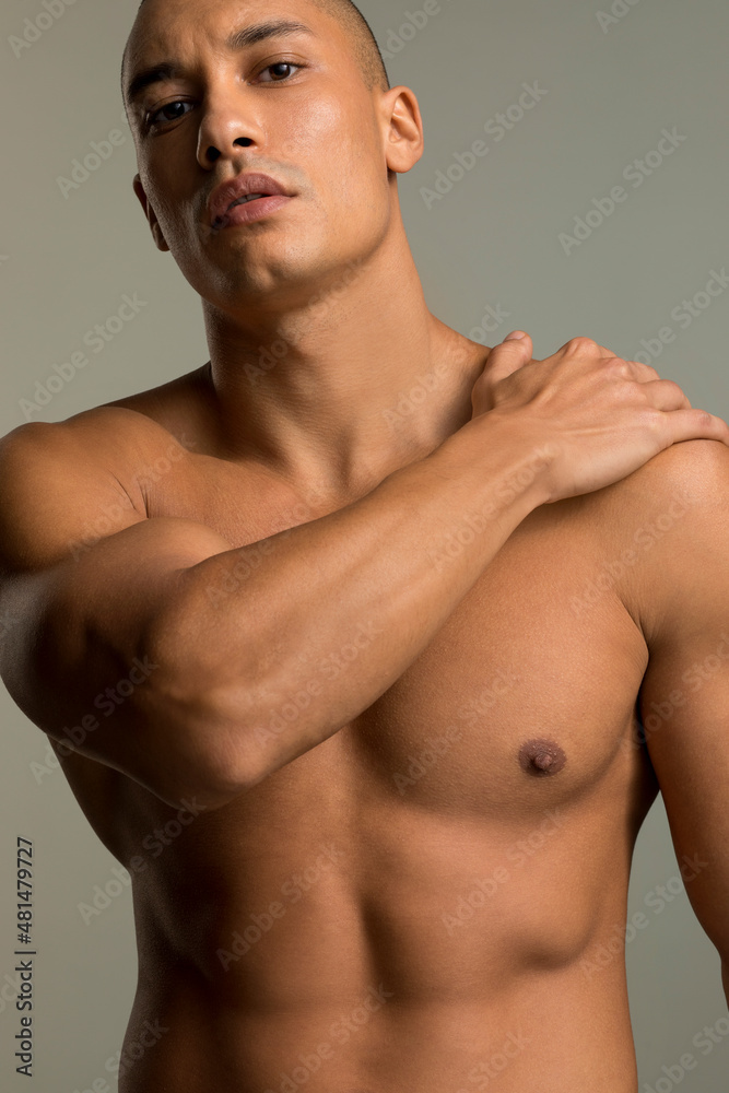Fototapeta premium Portrait of shirtless muscular man