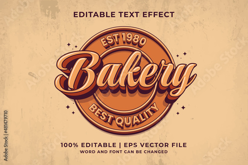 Editable text effect - Bakery Logo 3d Traditional Cartoon template style premium vector