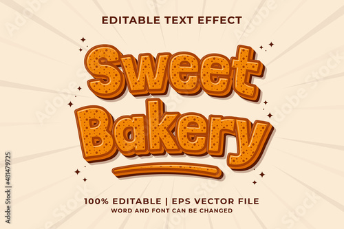 Editable text effect - Sweet Bakery 3d Traditional Cartoon template style premium vector
