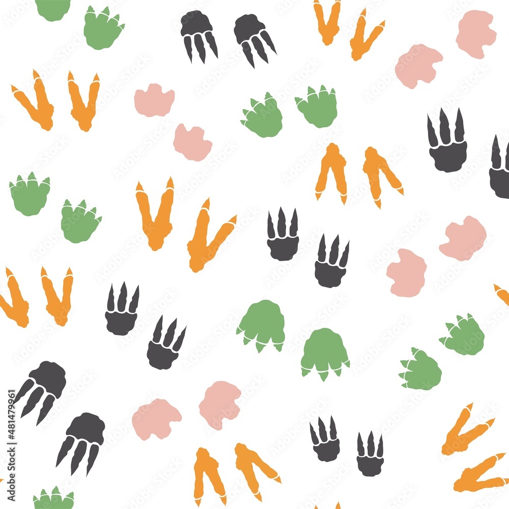Dinosaur footprint pattern for kids. Childish background for textile