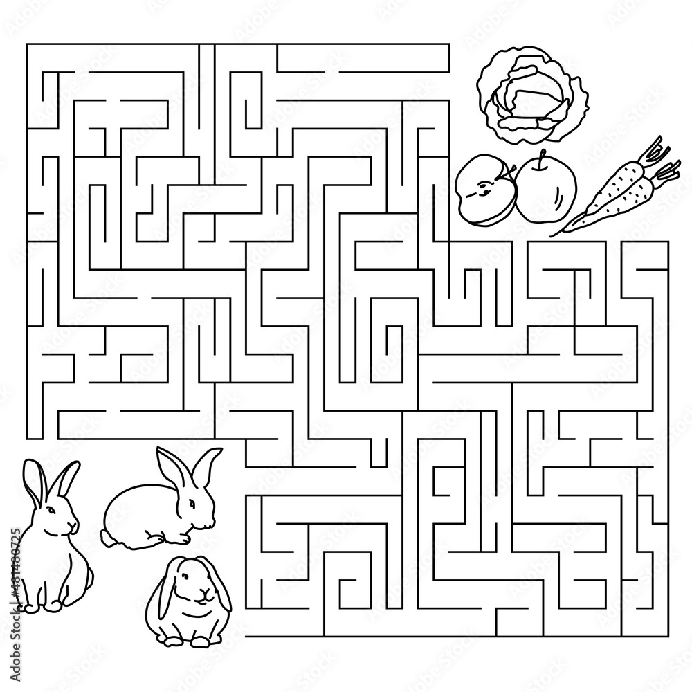 Maze Rabbitfish Vecteur Stock Maze game feed the rabbit coloring page with cute animals ...