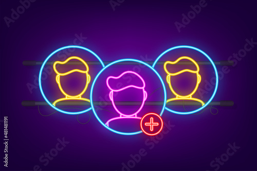 Refer a friend neon. Referral marketing concept, referring friends, referral program strategy. Vector illustration.