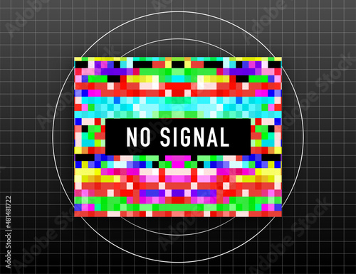 Pixel art no signal. Glitch camera effect. Vector image.