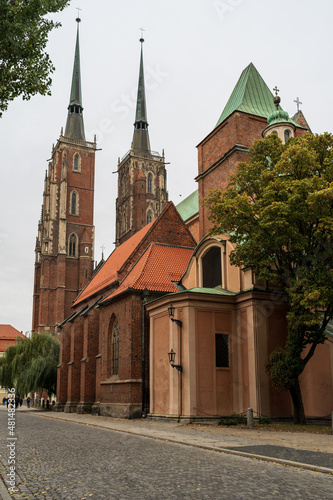 Wroclaw. Poland. Old city streets. In the background is the Cathedral of St. John the Baptist.