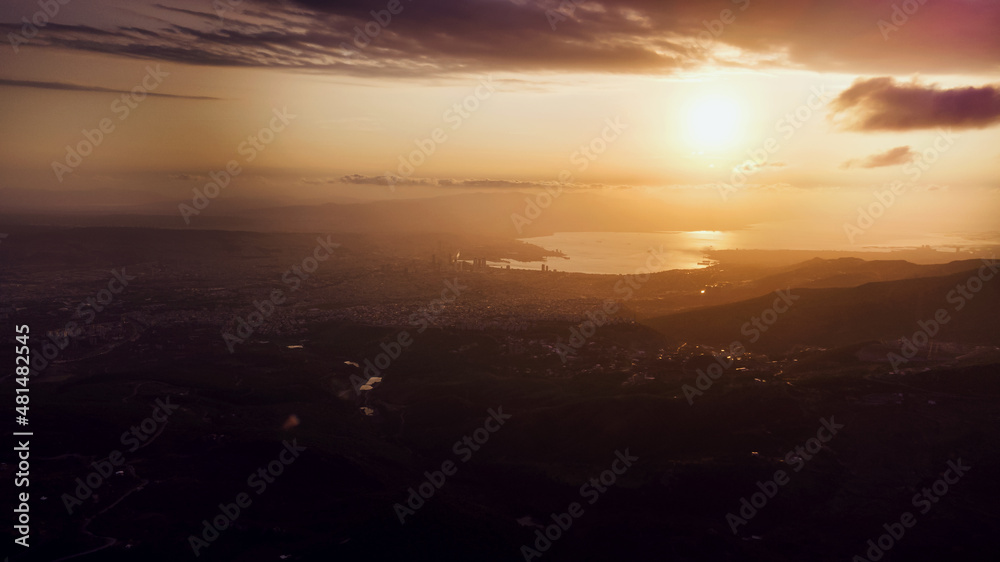 Izmir city landscape view on sunset.