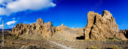 Panoramic landscape in Roques de Garcia, Tenerife, spectacular volcanic rock formations.
