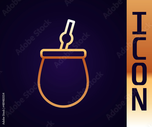 Gold line Mate tea icon isolated on black background. Vector