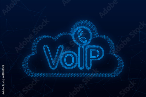 VoIP technology, voice over IP. Internet calling banner. Plexus icon. Vector illustration.