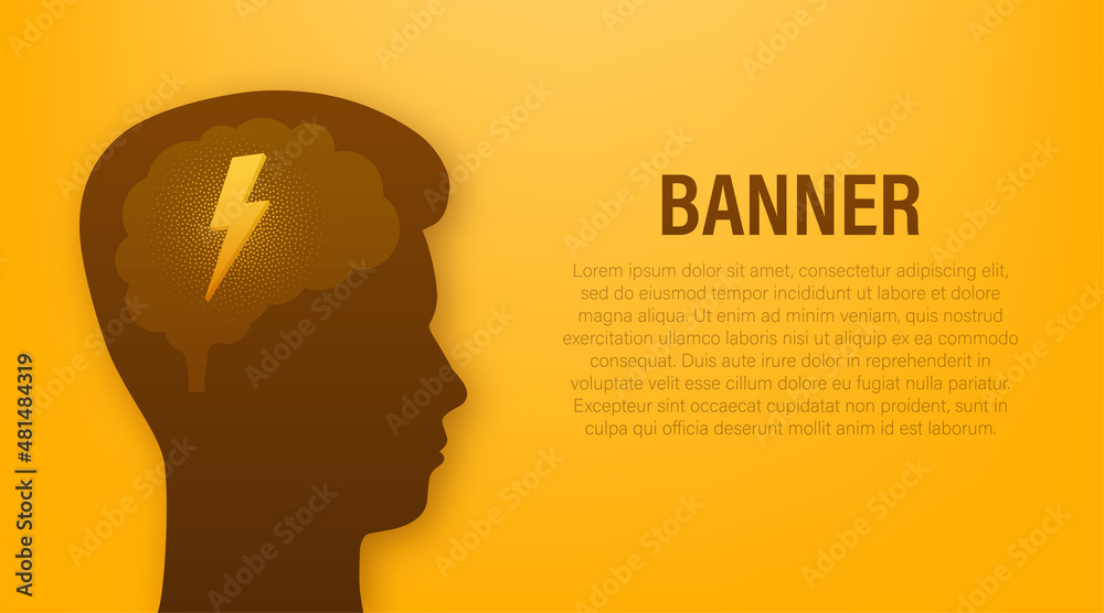 Flat illustration with head silhouette lightning on white background for concept design. Vector illustration design. Flat, outline.