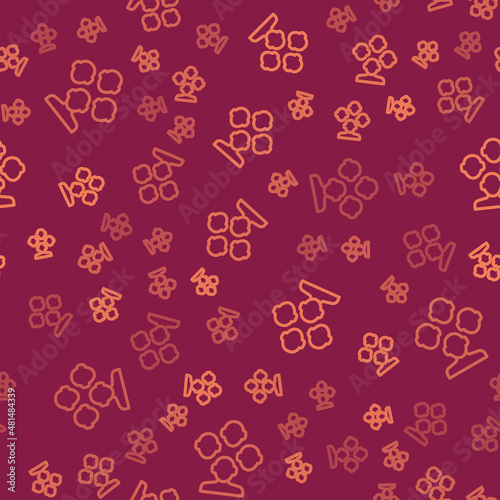 Brown line Schizophrenia icon isolated seamless pattern on red background. Vector