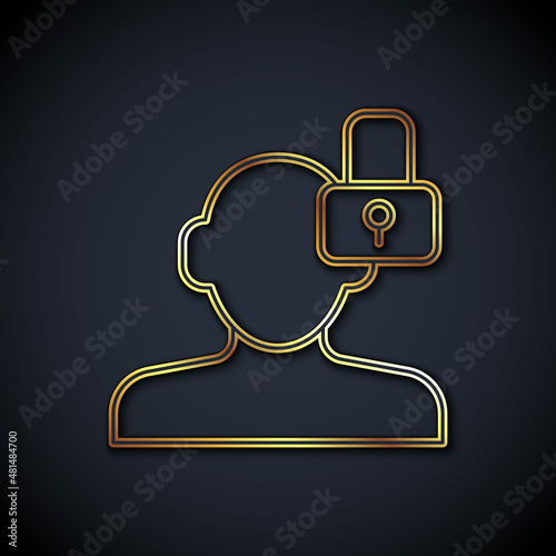 Gold line Closed personality icon isolated on black background. Introvert psychology. Vector