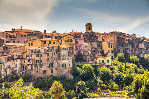 Beautiful view of the old town of Ventimiglia Alta in Italy, Liguria. Ligurian Riviera, Province of Imperia