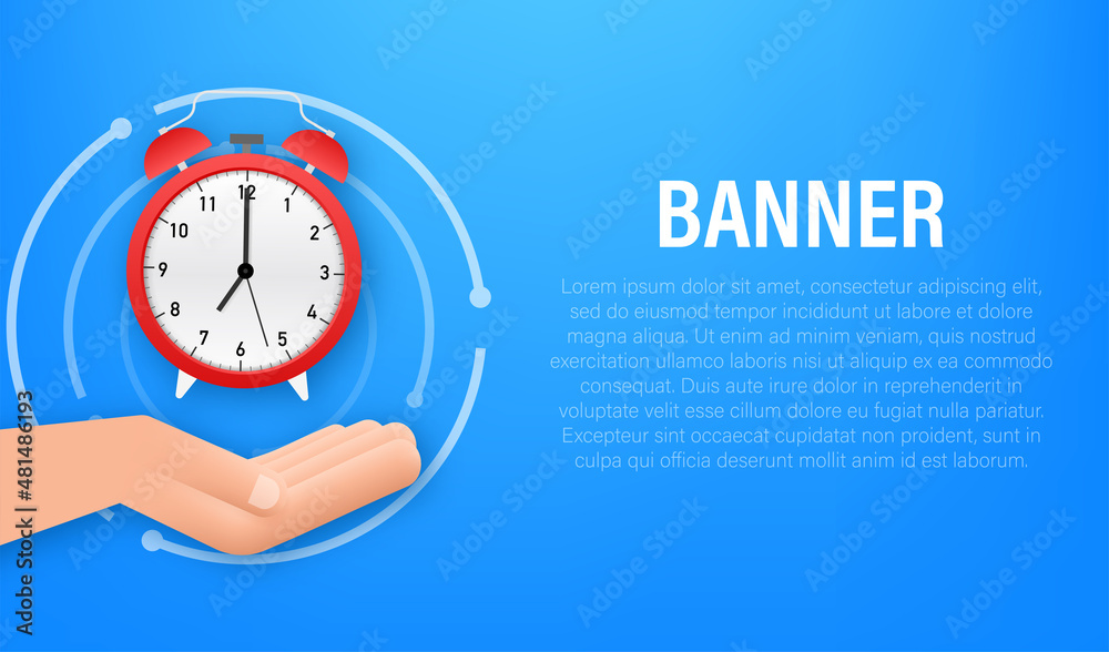 Alarm clock, wake-up time in hands on white background. Vector stock illustration.