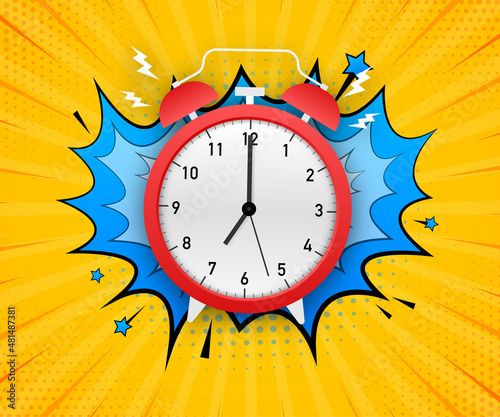 Wake up poster with alarm clock. Vector stock illustration.