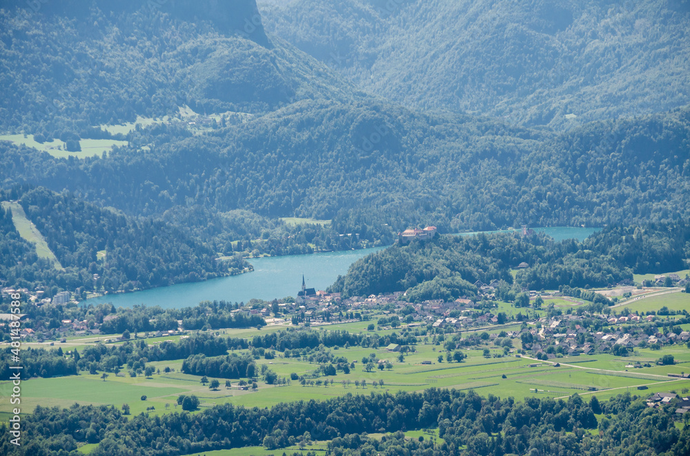 View of Bled lake, Bled Castle and Bled village, Slovenia