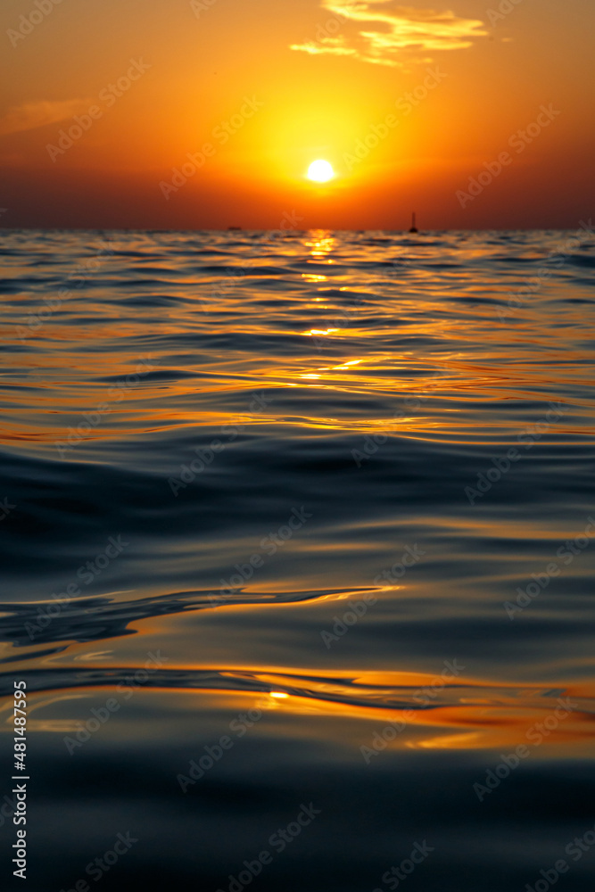 The water surface at sunset.