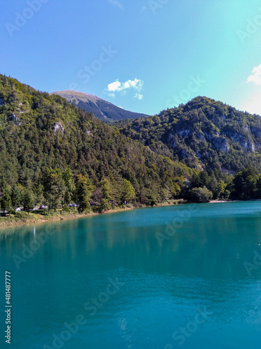 View of Stol Mountain from Pregrada Završnica lake, Slovenia