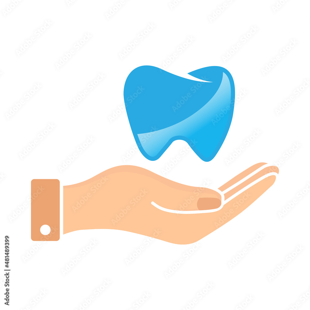 Open Hand Holding Tooth Logo Vector Design Template.