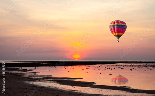 hot air balloon at sunset