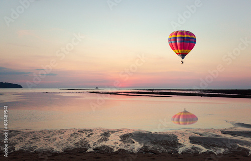 hot air balloon at sunset