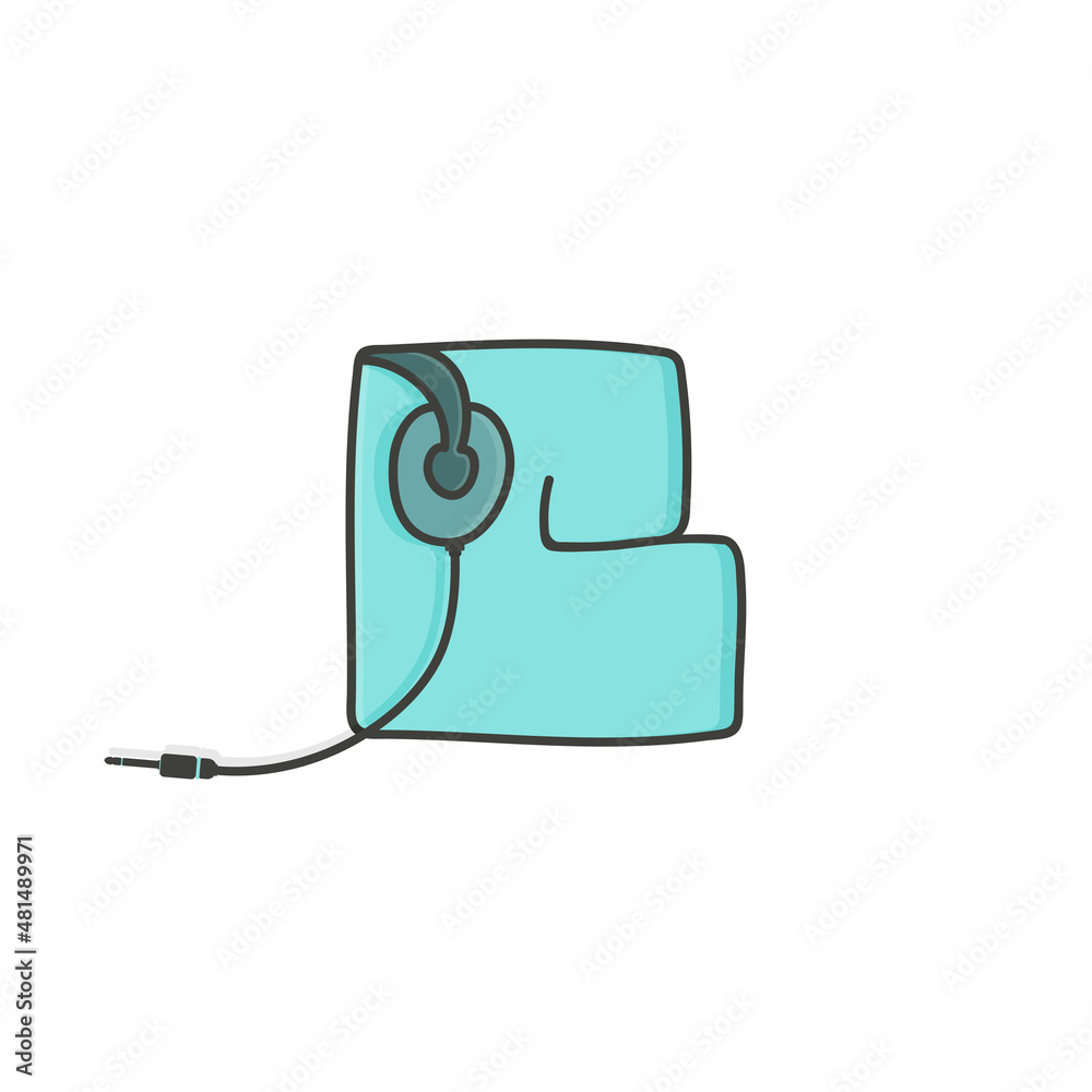 Obraz premium G letter headphone and jack design. Vector hand draw musical font for isolated music app and poster, musical element, vivid audio identity etc.