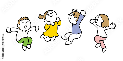 友達と一緒にジャンプする子どもたち