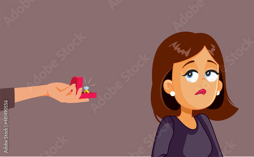 Skeptical Girlfriend Receiving Engagement Ring Vector Cartoon Illustration