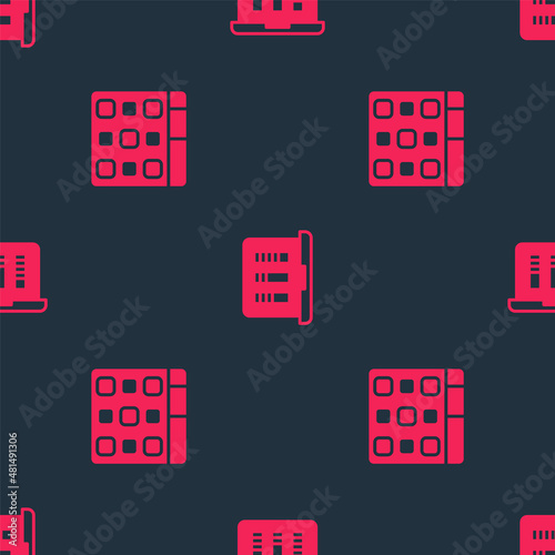 Set Drum machine music and Sound or audio recorder on seamless pattern. Vector