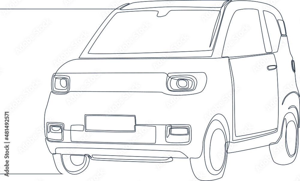 Electric car draw by simple continuous line, base on black and white background. Vector illustration. Electrical vehicle. Latest technology, smart technology and innovative technology.