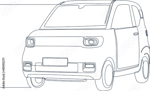 Electric car draw by simple continuous line, base on black and white background. Vector illustration. Electrical vehicle. Latest technology, smart technology and innovative technology.