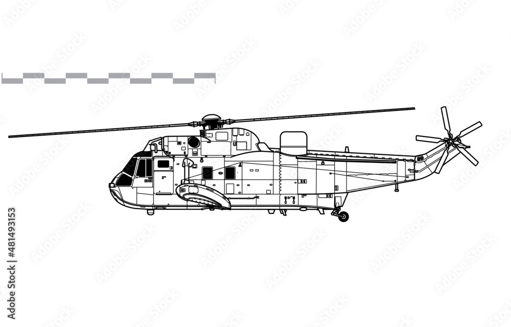 Westland Sea King HAS Mk.6. Vector drawing of antisubmarine warfare