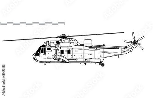 Westland Sea King HAS Mk.6. Vector drawing of anti-submarine warfare and utility helicopter. Side view. Image for illustration and infographics. photo