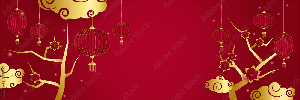 Chinese new year 2022 year of the tiger red and gold flower and asian elements paper cut with craft style on background. Universal chinese background banner. Vector illustration Chinese new year 2022 year of the tiger red and gold flower and asian elements paper cut with craft style on background. Universal chinese background banner. Vector illustration