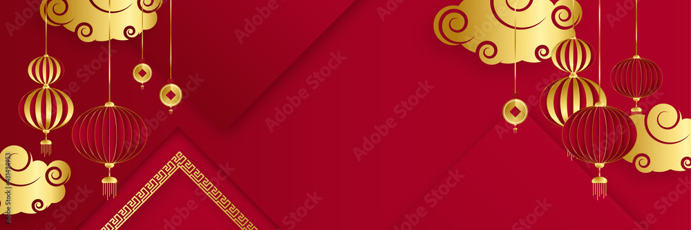 Chinese new year 2022 year of the tiger red and gold flower and asian elements paper cut with craft style on background. Universal chinese background banner. Vector illustration Chinese new year 2022 year of the tiger red and gold flower and asian elements paper cut with craft style on background. Universal chinese background banner. Vector illustration