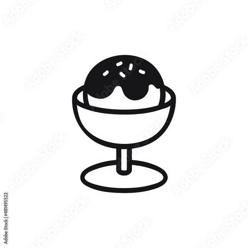 Black single gelato bowl icon. Simple modern cafe menu flat design pictogram, clipart vector illustration for ads app logo ads web banner button ui ux interface elements isolated on white background