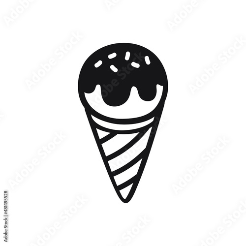 Black single ice cream line icon. Simple tasty treat flat design pictogram, clipart vector illustration for ads app logo ads web banner button ui ux interface elements isolated on white background