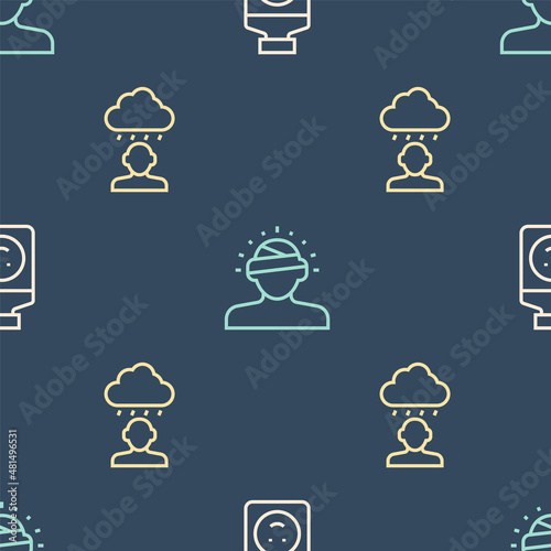 Set line Antidepressants, Depression and frustration and Concussion, headache on seamless pattern. Vector