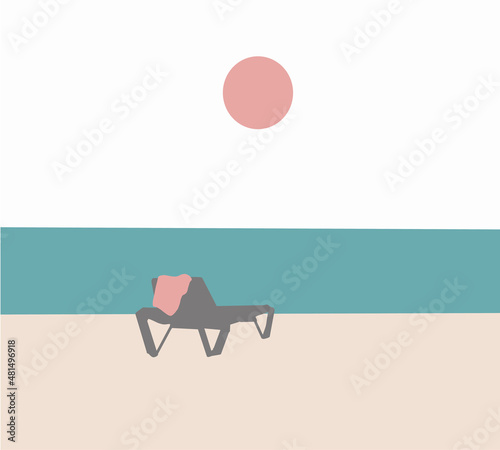 Foto Deck chair on the beach with cloudy and sun in the sky