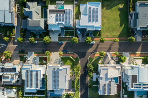 Top down aerial view of modern prestige homes in Sydney, Australia.